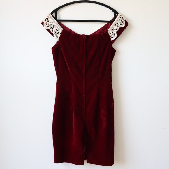 Vintage 80s Jessica McClintock Gunne Sax Velvet & Lace Party Dress - Picture 7 of 16